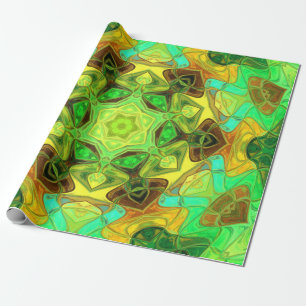 Mosaic Mandala Flower Green Blue and Yellow Wrapping Paper