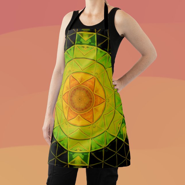 Mosaic Mandala Flower Green Orange and Black Apron (Creator Uploaded)