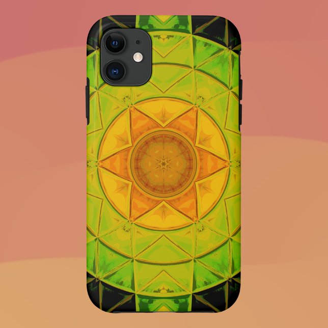 Mosaic Mandala Flower Green Orange and Black Case-Mate iPhone Case (Creator Uploaded)