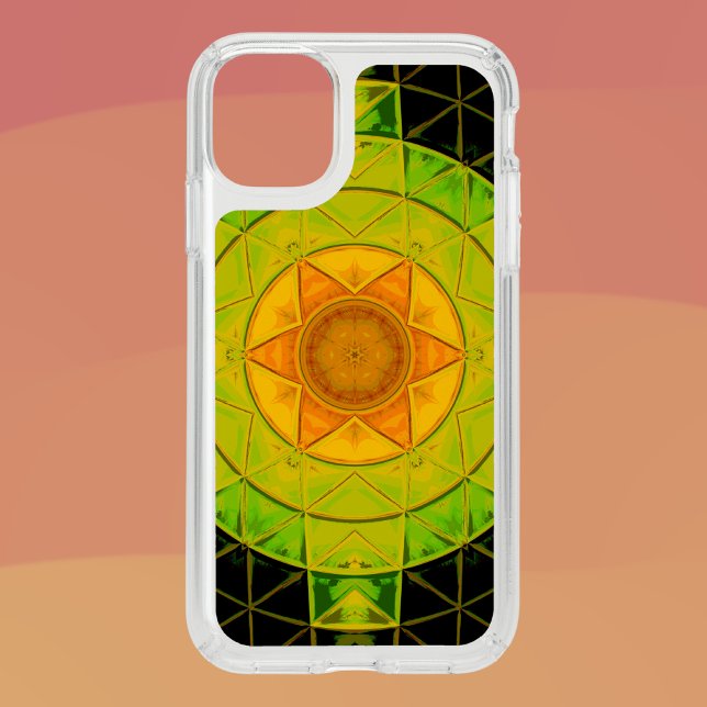 Mosaic Mandala Flower Green Orange and Black Speck iPhone 11 Case (Creator Uploaded)