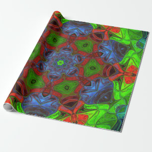 Mosaic Mandala Flower Green Red and Blue Wrapping Paper