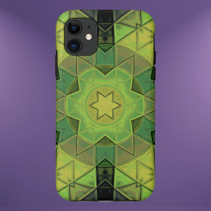 Mosaic Mandala Flower Green Yellow and Black iPhone 11 Case