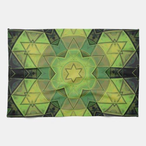 Mosaic Mandala Flower Green Yellow and Black Kitchen Towel