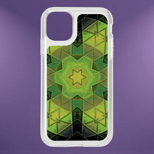 Mosaic Mandala Flower Green Yellow and Black Speck iPhone 11 Case