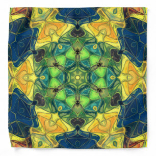 Mosaic Mandala Flower Green Yellow and Blue Bandana