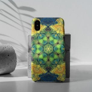 Mosaic Mandala Flower Green Yellow and Blue iPhone 11 Case