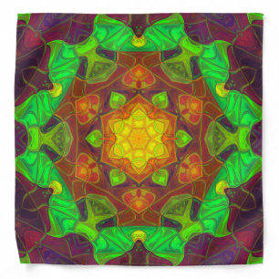 Mosaic Mandala Flower Green Yellow and Purple Bandana