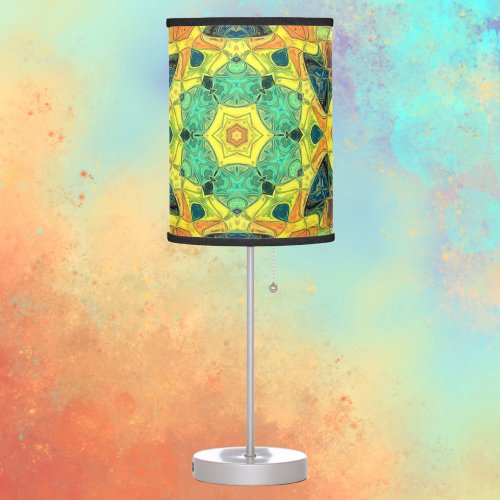 Mosaic Mandala Flower Green Yellow Blue and Orange Table Lamp