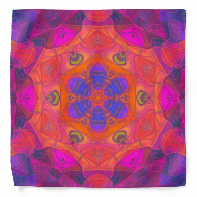Mosaic Mandala Flower Orange Purple and Pink Bandana (Front)