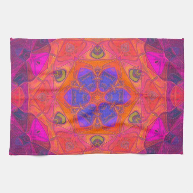 Mosaic Mandala Flower Orange Purple and Pink Kitchen Towel (Horizontal)
