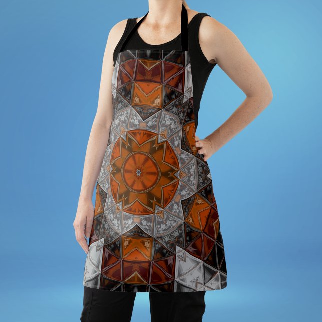 Mosaic Mandala Flower Orange White and Black Apron (Creator Uploaded)