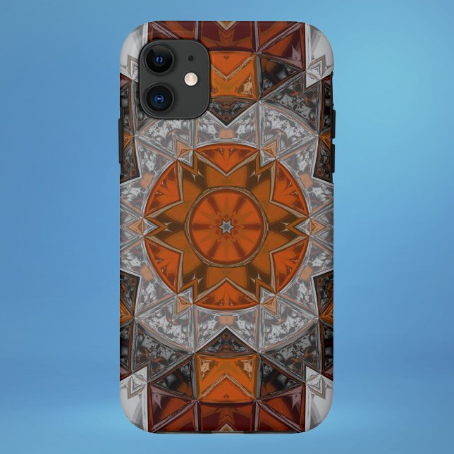Mosaic Mandala Flower Orange White and Black Case-Mate iPhone Case (Creator Uploaded)