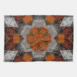 Mosaic Mandala Flower Orange White and Black Kitchen Towel