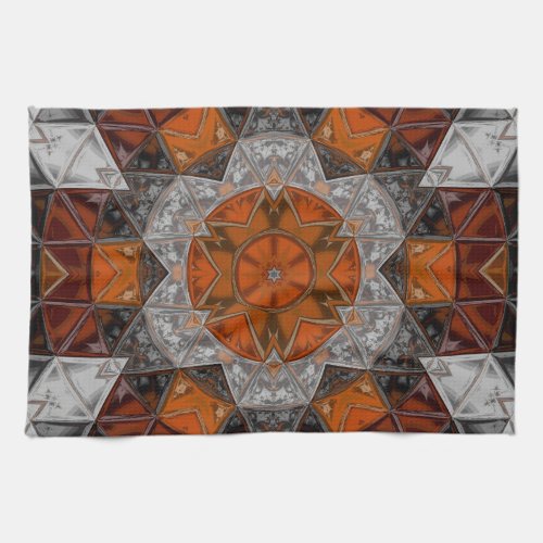 Mosaic Mandala Flower Orange White and Black Kitchen Towel