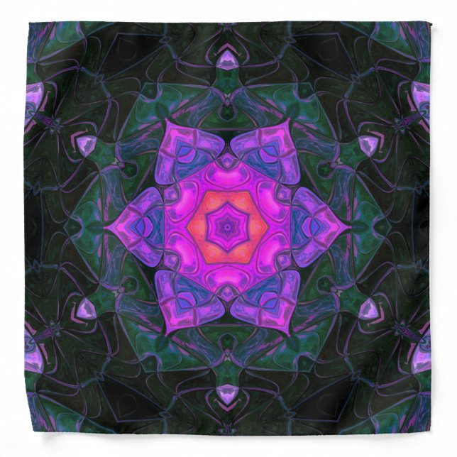 Mosaic Mandala Flower Pink and Black Bandana (Front)