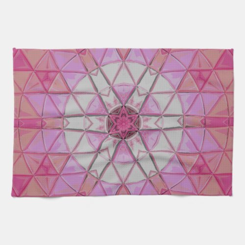 Mosaic Mandala Flower Pink and White Kitchen Towel