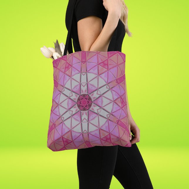 Mosaic Mandala Flower Pink and White Tote Bag (Creator Uploaded)