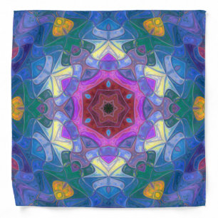 Mosaic Mandala Flower Pink Blue and Yellow Bandana