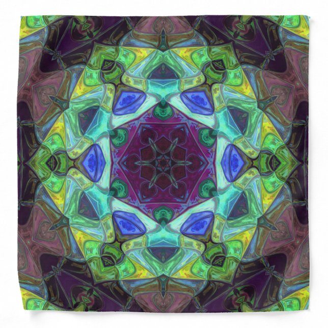 Mosaic Mandala Flower Purple Blue and Green Bandana (Front)