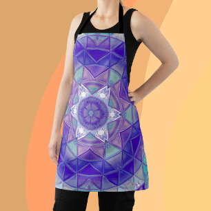 Mosaic Mandala Flower Purple Blue and White Apron