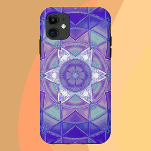 Mosaic Mandala Flower Purple Blue and White iPhone 11 Case