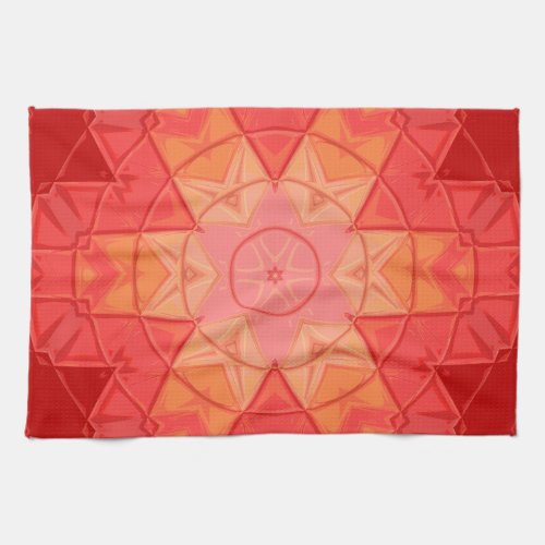 Mosaic Mandala Flower Red and Orange Kitchen Towel