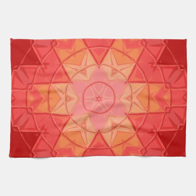 Mosaic Mandala Flower Red and Orange Kitchen Towel (Horizontal)