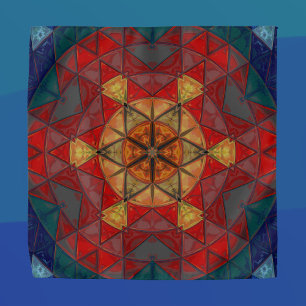 Mosaic Mandala Flower Red Blue and Yellow Bandana