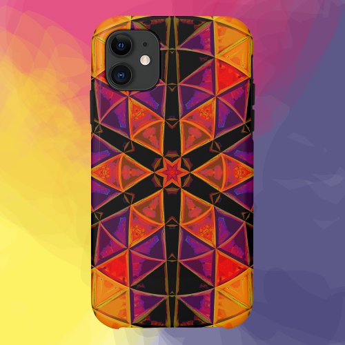 Mosaic Mandala Flower Red Purple and Orange iPhone 11 Case