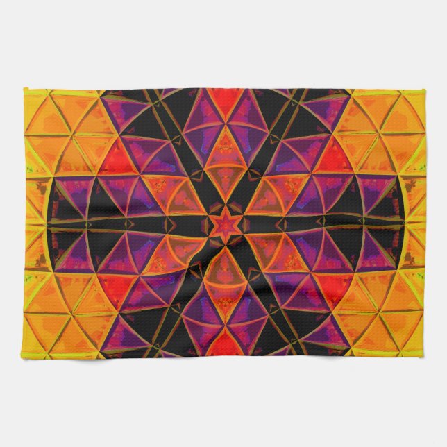 Mosaic Mandala Flower Red Purple and Orange Kitchen Towel (Horizontal)