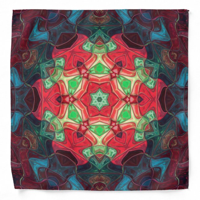 Mosaic Mandala Flower Red Teal and Blue Bandana (Front)