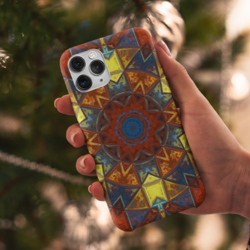 Mosaic Mandala Flower Red Yellow and Blue iPhone 11 Case