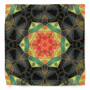 Mosaic Mandala Flower Red Yellow Green and Black Bandana