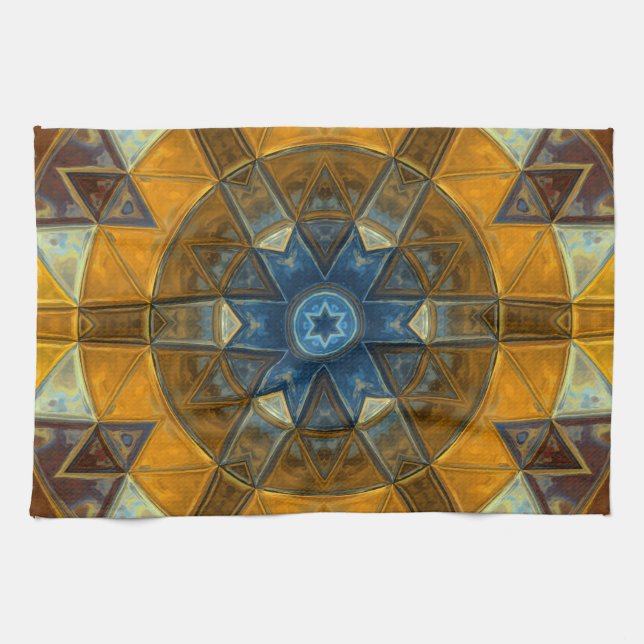 Mosaic Mandala Flower Yellow and Blue Kitchen Towel (Horizontal)