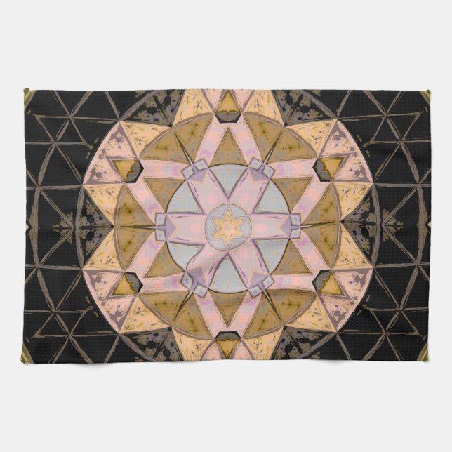Mosaic Mandala Flower Yellow Blue and Black Kitchen Towel (Horizontal)