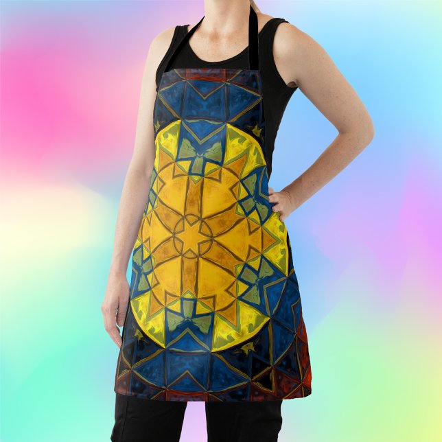 Mosaic Mandala Flower Yellow Blue and Red Apron (Creator Uploaded)