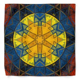 Mosaic Mandala Flower Yellow Blue and Red Bandana
