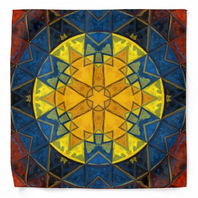 Mosaic Mandala Flower Yellow Blue and Red Bandana (Front)