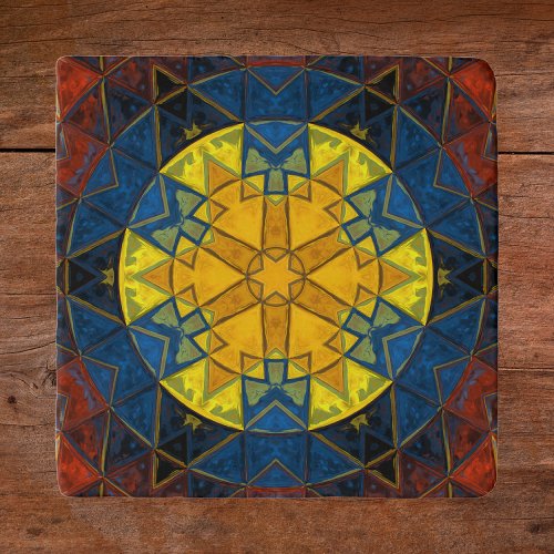 Mosaic Mandala Flower Yellow Blue and Red Trivet