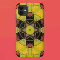 Mosaic Mandala Flower Yellow Green Red and Black