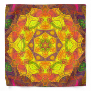 Mosaic Mandala Flower Yellow Orange and Purple Bandana