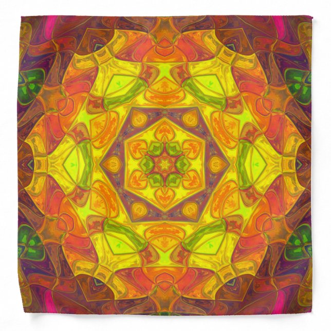 Mosaic Mandala Flower Yellow Orange and Purple Bandana (Front)