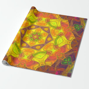 Mosaic Mandala Flower Yellow Orange and Purple Wrapping Paper