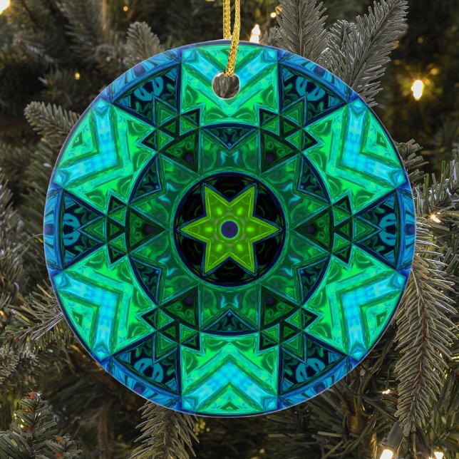 Mosaic Mandala Green and Blue Ceramic Ornament (Creator Uploaded)