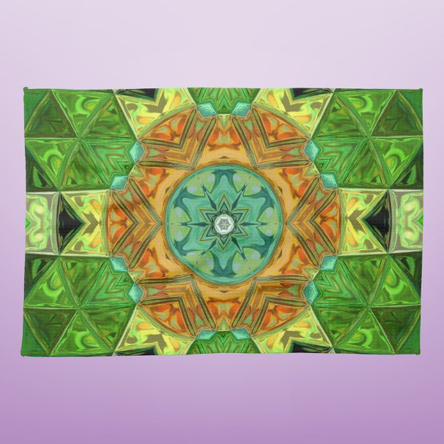 Mosaic Mandala Orange and Green Kitchen Towel (Creator Uploaded)