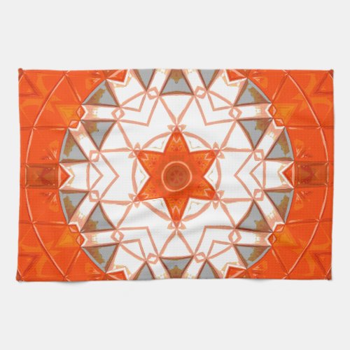 Mosaic Mandala Orange and White Kitchen Towel