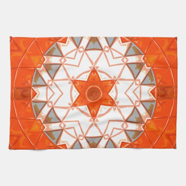 Mosaic Mandala Orange and White Kitchen Towel (Horizontal)