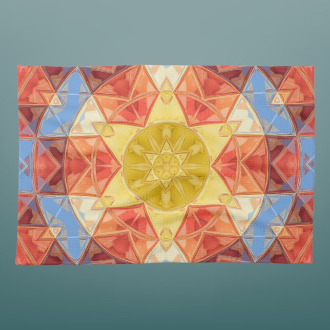 Mosaic Mandala Orange Blue and Yellow Kitchen Towel (Creator Uploaded)