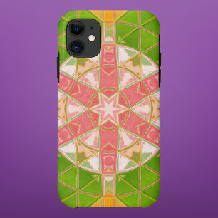 Mosaic Mandala Orange Green and Pink iPhone 11 Case