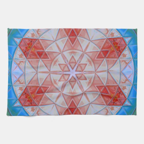 Mosaic Mandala Red White and Blue Kitchen Towel